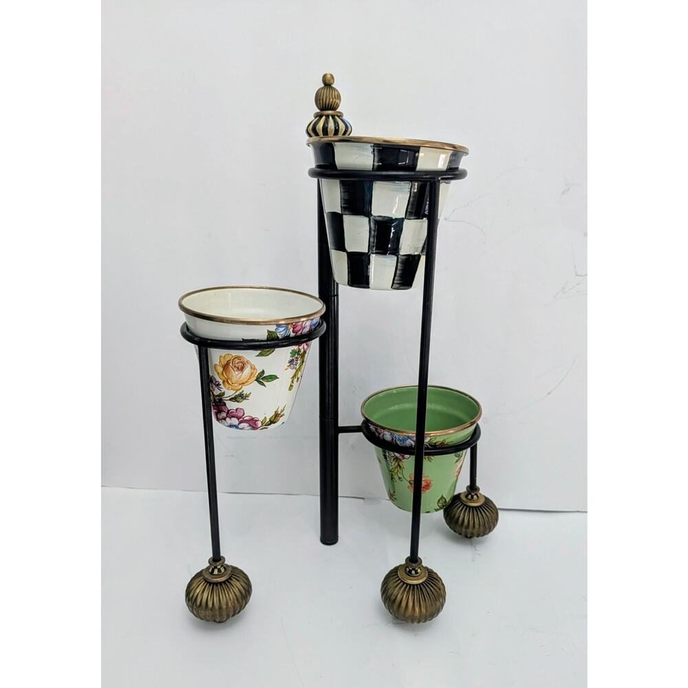 Mackenzie Childs 3 Tier Metal Serving Plate or Plant Stand Courtly Check 3 Pots
